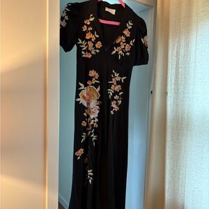 ASOS Black Floral Embroidered Midi Dress